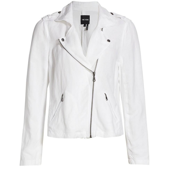 Nic + Zoe Fall Linen Rayon Bomber Motorcycle White Jacket Outerwear Size XL - Picture 2 of 12